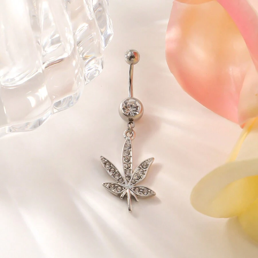 1 pieza Anillo de ombligo completo con diamantes de imitación y colgante de hoja de arce, diseño sexy, para satisfacer la joyería de perforación de las mujeres. El mejor regalo para cumpleaños, Navidad, aniversario, San Valentín, boda, trabajo, fiesta de baile, fiesta de Halloween, etc., mamá, madre, Día de la Madre, regalo