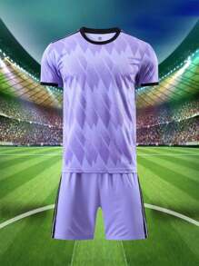 Conjunto de uniforme de fútbol de estilo de novio, ropa deportiva transpirable y cómoda con estampado geométrico púrpura para actividades al aire libre, camiseta de Ronaldo