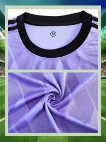 Conjunto de uniforme de fútbol de estilo de novio, ropa deportiva transpirable y cómoda con estampado geométrico púrpura para actividades al aire libre, camiseta de Ronaldo
