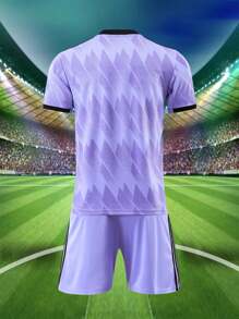 Conjunto de uniforme de fútbol de estilo de novio, ropa deportiva transpirable y cómoda con estampado geométrico púrpura para actividades al aire libre, camiseta de Ronaldo