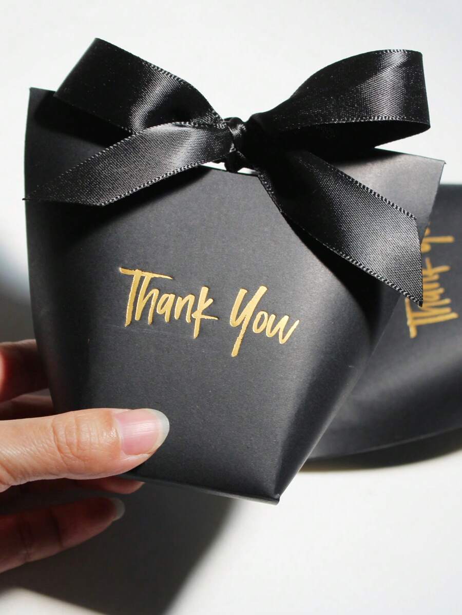 10pcs "Premium 'Thank You' Gift Box In Gold On Paper | Featuring Elegant Ribbon | Perfect For Christmas, Wedding, Baby Shower, And Beyond