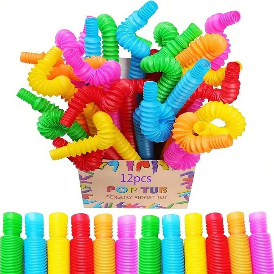 12pcs Sensory Fidget Toys, Colorful Stress Relief Toys, Fine Motor Skill & Learning Toys, 2025 Best Gift Creative And Unique, Random Color Basket Filler