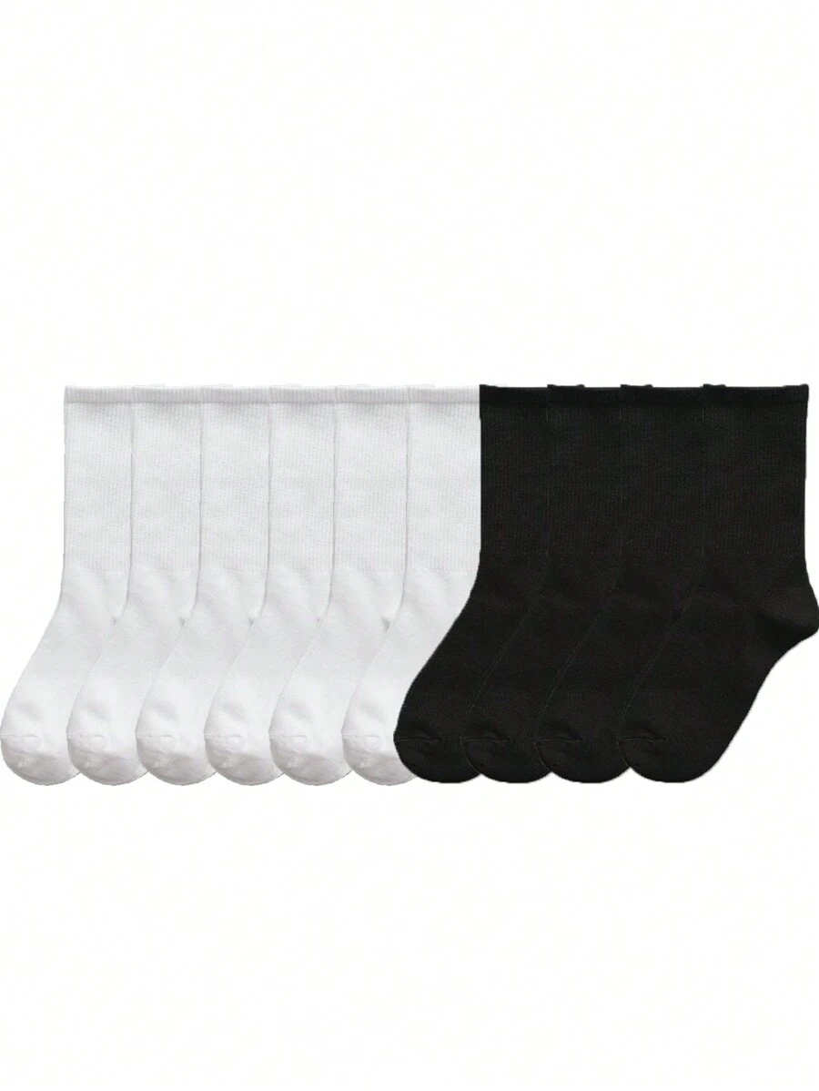 10 Vrouwen Comfortabel Basis Zwart & Wit Effen kleur Halfhoge sokken