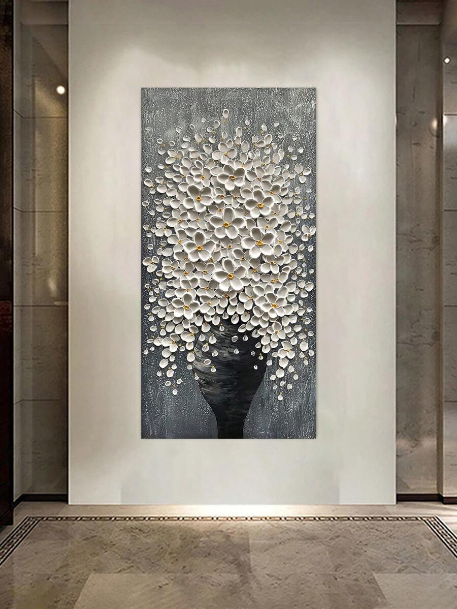1 Pieza Pintura De Decoración De Entrada De Flor Vertical, Arte De Pared En Forma De Corazón Sin Marco Para Decoración Del Hogar 50x100cm