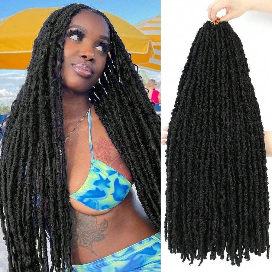 24 inch 6 Packs Butterfly Locs Crochet Hair Pre Looped Distressed Faux Locs Crochet Hair