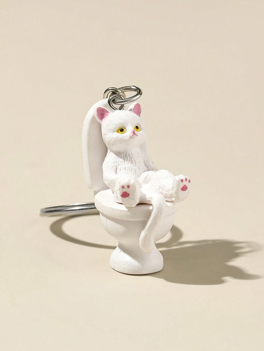 1 stuk Schattig En Creatief cartoon Kat Zittend Toilet Sleutelhangers En Tas Hanger
