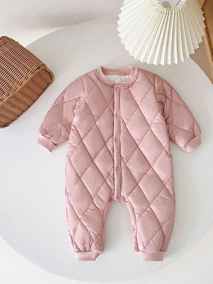 Babymeisjes schattige effen gewatteerde, thermisch gevoerde jumpsuit met lange mouwen, voor herfst en winter
