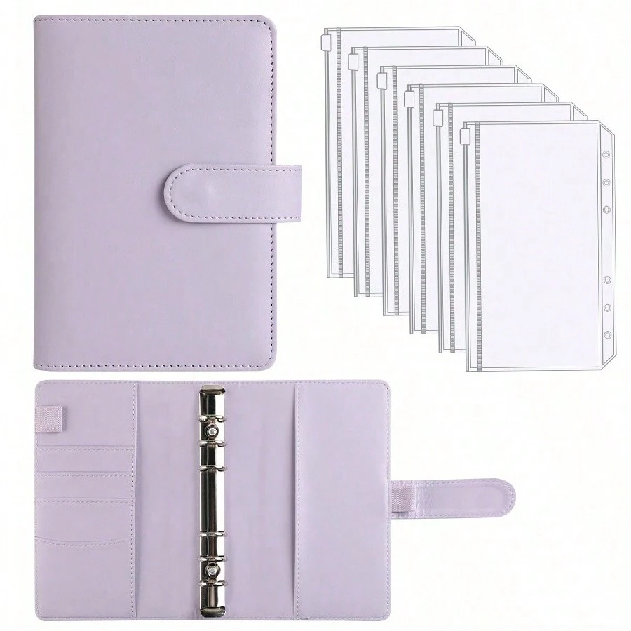 1pc Or 2pcs Or 5pcs A6 Macaron Grid Marble Loose Leaf Binder With 6pcs Zipper Pouches,Back To School,School Supplies