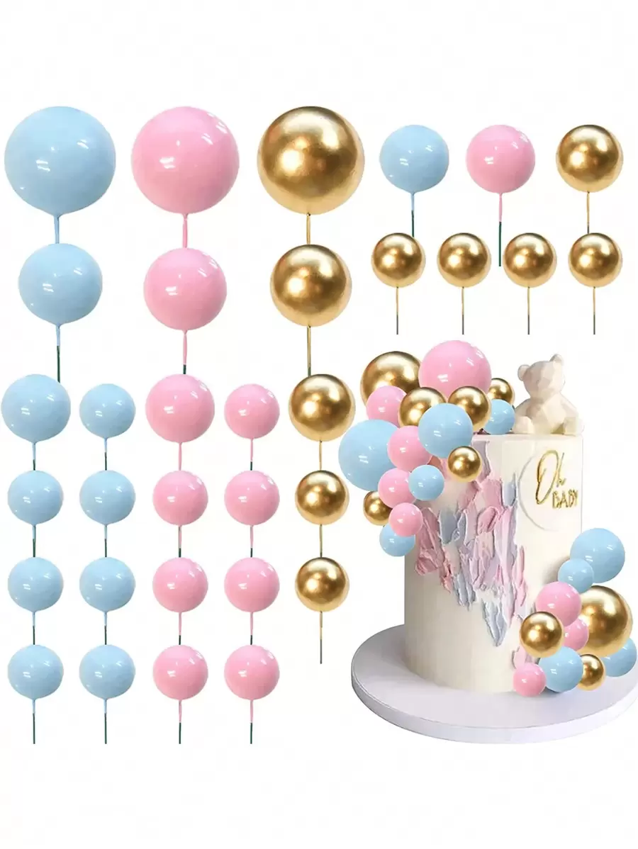 50pcs Mixed Size Gold Foam Balls For Cake Decoration, Back To School Valentine Day