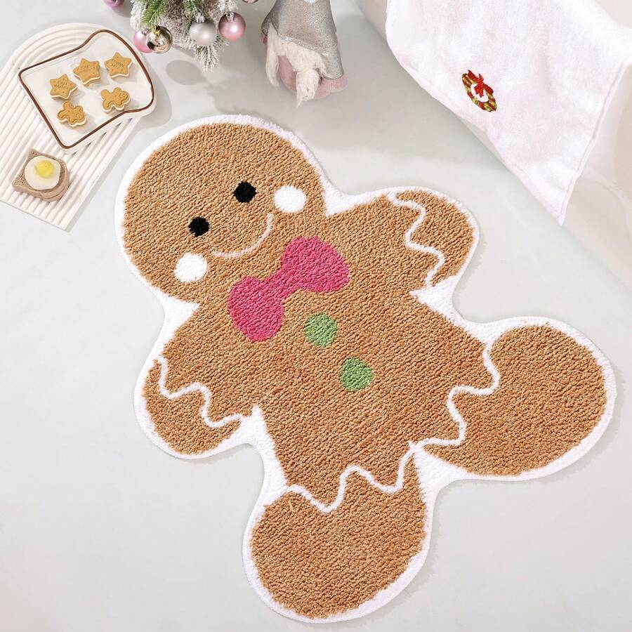 DeramHy home DeramHy Zuhause süße Lebkuchen Badematte für Badezimmer, weich saugfähiger Badteppich mit rutschfester Rückseite, waschbarer Badezimmerteppich für Weihnachtsdekoration, Badezimmerdekoration, Bodenbelag, Outdoor-Teppich, Fußmatte, Sommerbadzubehör, Schulanfang