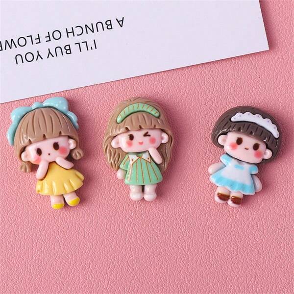 10pcs Random Mixed Cartoon Cute Girl Design Diy Jewelry Beading Resin