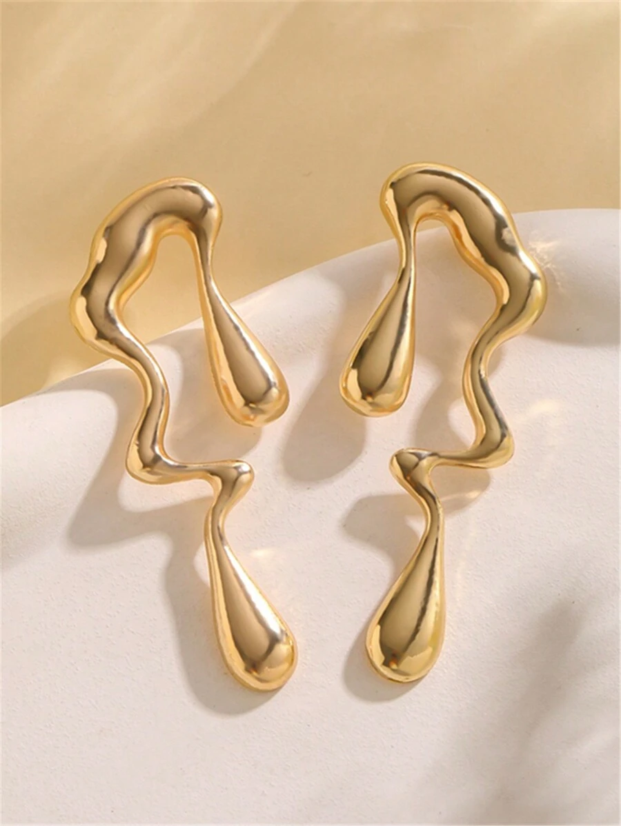 1pair Exaggerated Asymmetrical & Asymmetrical Design Earrings, Perfect For Daily Wear