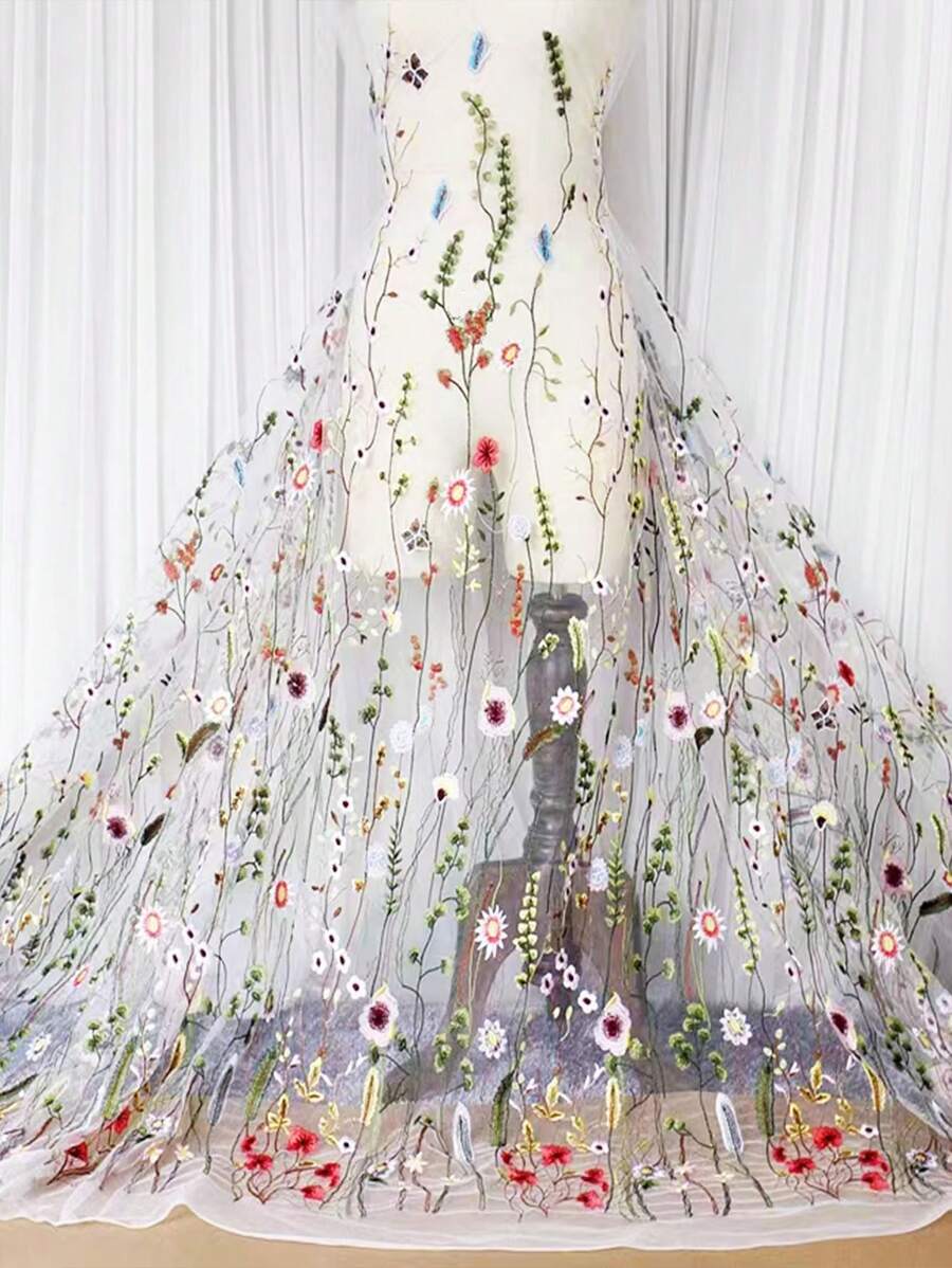 3D Embroidered Butterfly Mesh Fabric, Creative Handmade Bridal Gown Dress Clothing, Curtain Design Fabric Material