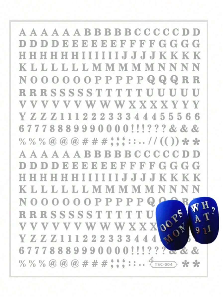 Adesivo de Unha Tsc-004 Letras Prateadas Adesivos de Unha Desenhos de Unha Decalques de Unha Decorações de Arte de Unha Para Mulheres e Presente de Amigas DIY