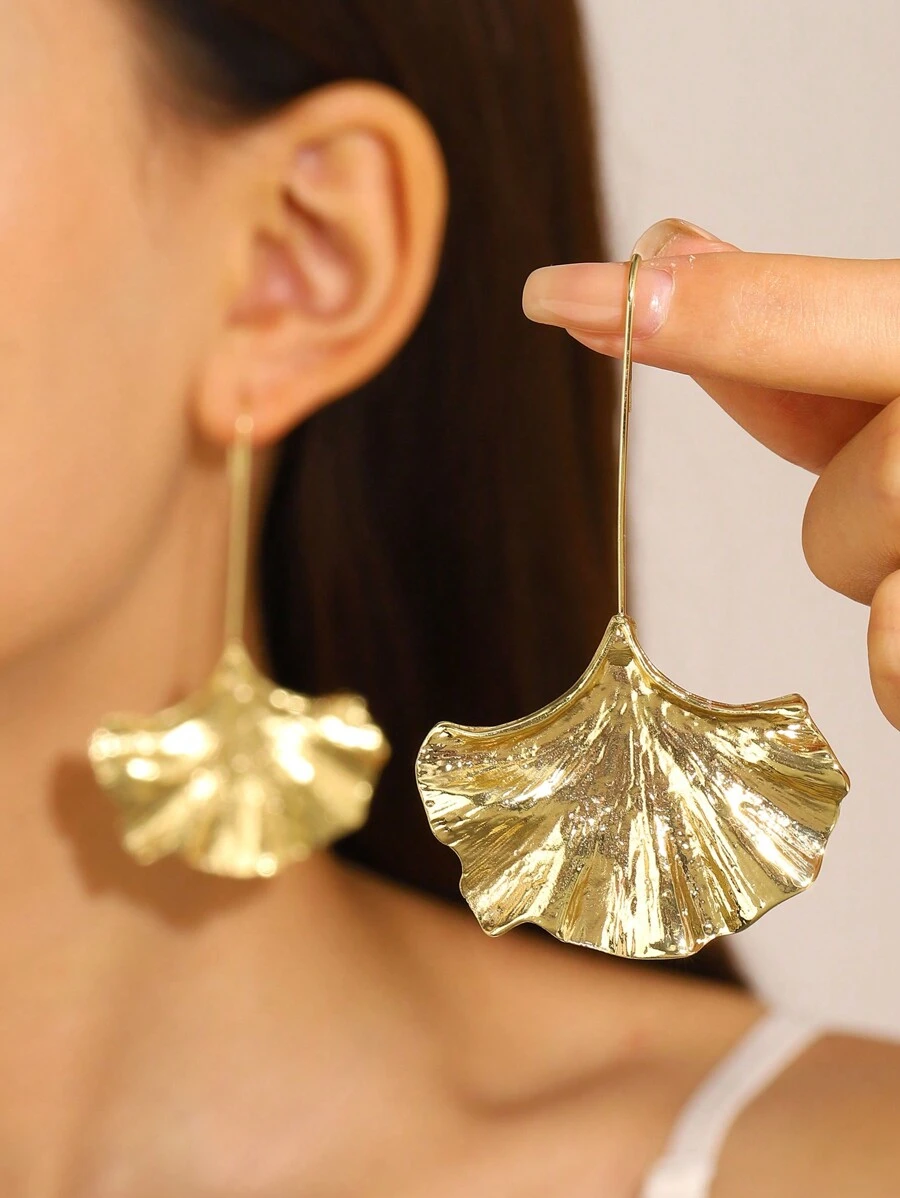 1 Paire De Boucles D'oreilles Pendentifs Créatives Et Chics En Forme De Feuilles De Ginkgo Avec Texture D'écorce D'arbre Pour Un Usage Quotidien Pour Les Femmes