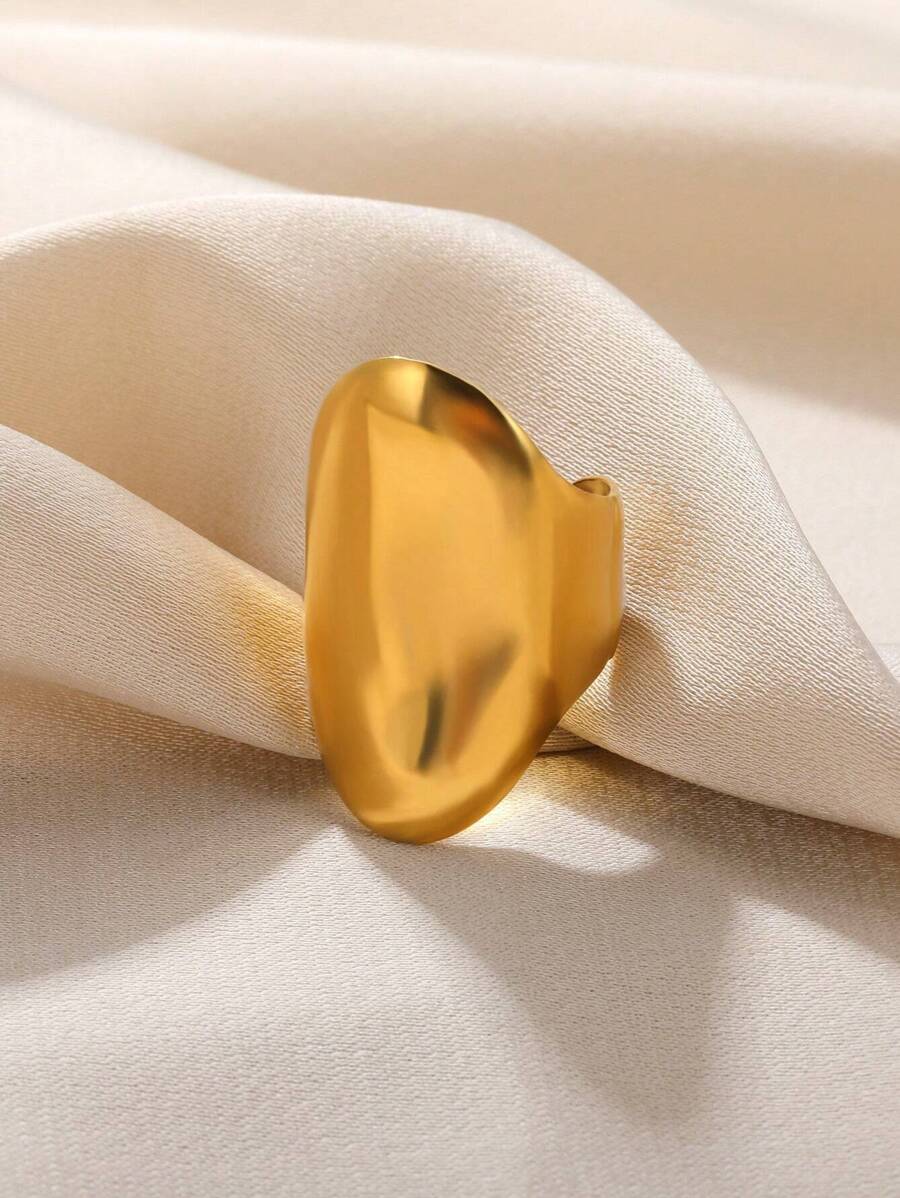 1pc Fashionable Gold Stainless Steel Elliptical Open Ring Suitable For Women's Daily Wear