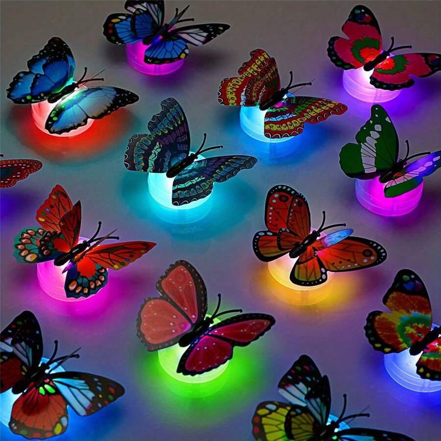 1pc 3d Colorful Butterfly Led Decorative Night Light Sticker, Suitable For Household And Room Decoration, Garden, Backyard, Lawn, Party, Festival Decoration