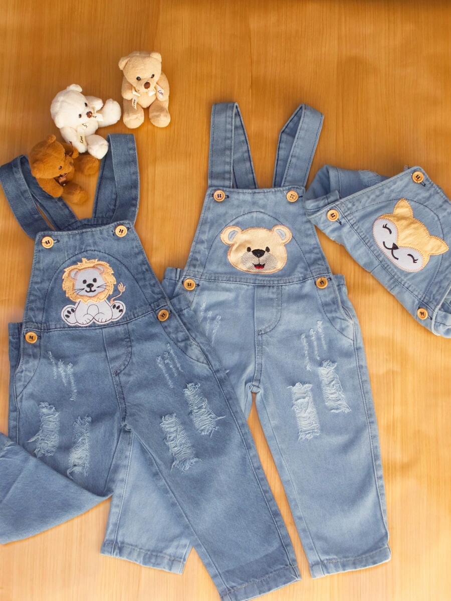 Kit 2 Jardineira Calça Longa Jeans Macacão Infantil Menino