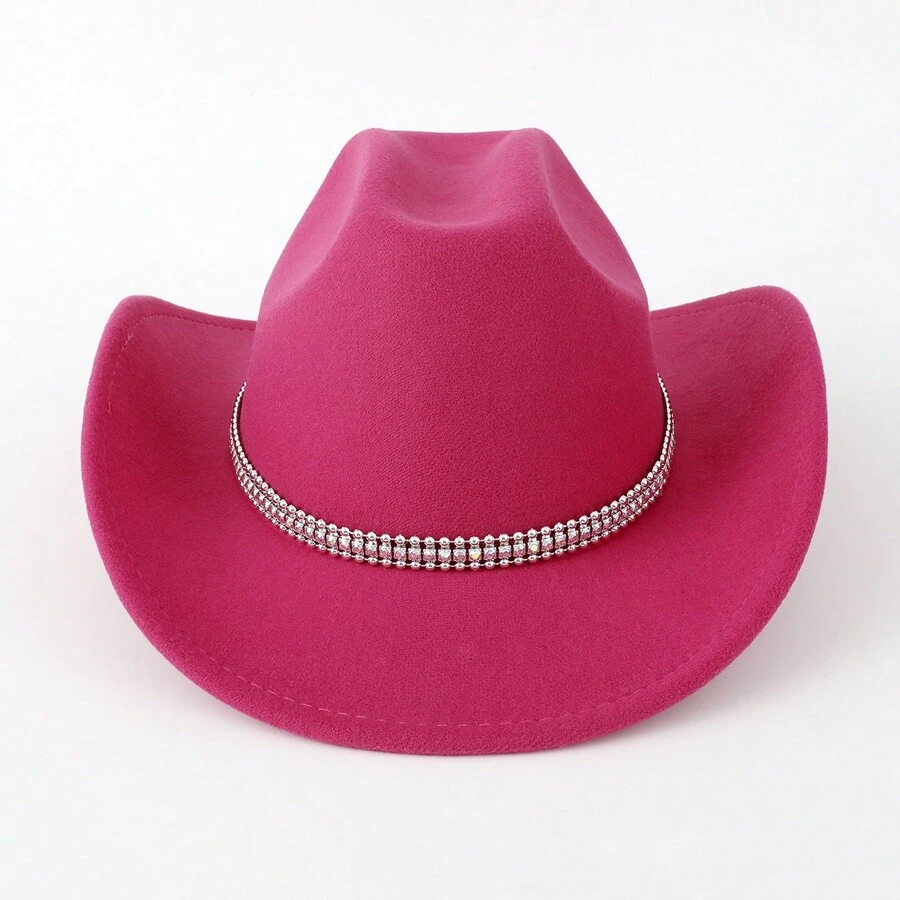 1pc Women's Solid Color Crystal Decorated Cowboy Hat For Western Party, Travel, Street, Festival, Elegant & Casual, Suitable For Daily Use Cowboy Hat Cowgirl Hat