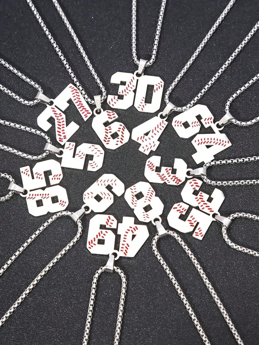 1 Pieza Collar De Cadena De Acero Inoxidable De Moda Con Número De Camiseta De 00-99 Para Atletas De Béisbol Para Hombres