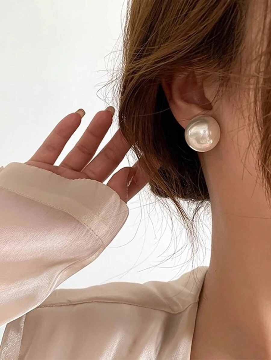Tkool 2pcs Exaggerated Faux Pearl Stud Earrings For Women, Super Large