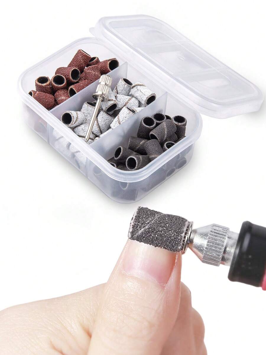 75pcs/Set Brown, White, Black Nail Sanding Bands With Mandrel & Bearing Set For Electric Drill Machine, Nail Art Tool