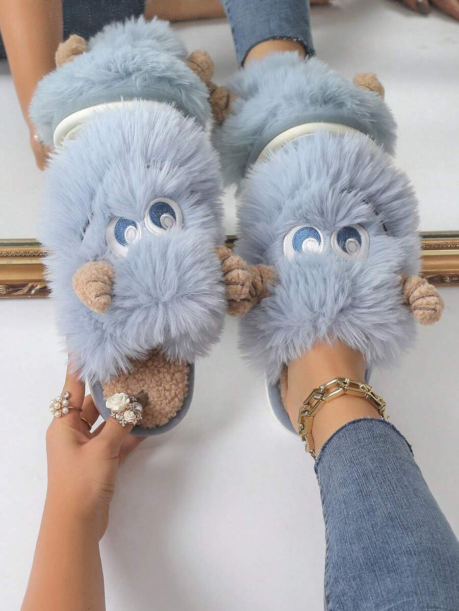 Women's Plush Slippers, Comfortable & Soft Open Toe Anti-slip Indoor Slippers, Home Slides