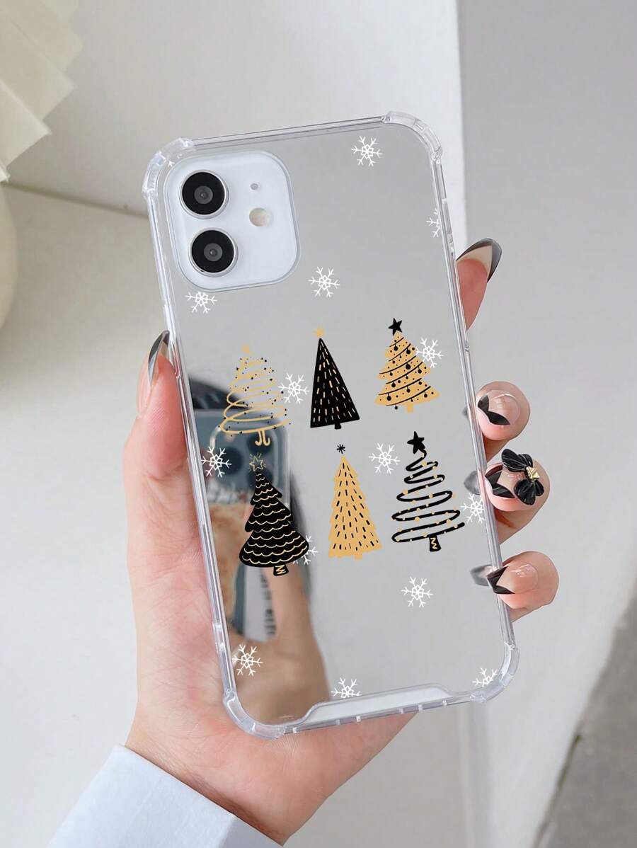 1pc Simple Style Acrylic Electroplated Mirror Christmas Tree & Snowflake Pattern Phone Case Compatible With IPhone