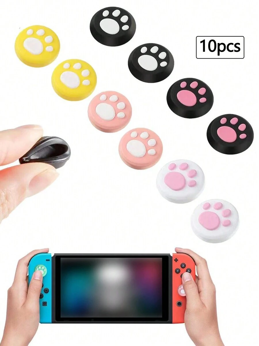 10 Stücke Zufällige Farbe Katzenpfotenförmige Silikon Gamepad Joystick Knopfschutz-abdeckung, Kompatibel Mit Switch Und Switchlite Steuersticks