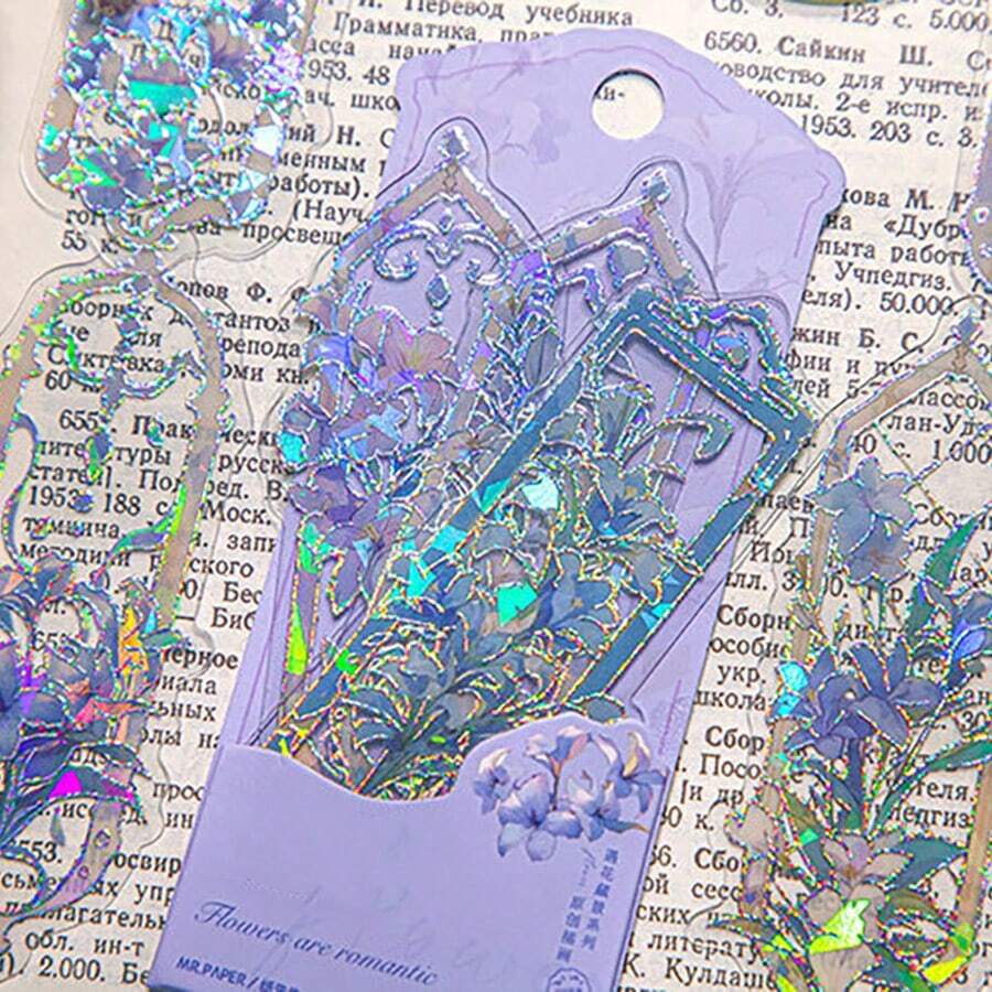 10pcs/Pack Exquisite Embossed & Gilt Asymmetric Flower Bookmark For Students And Readers