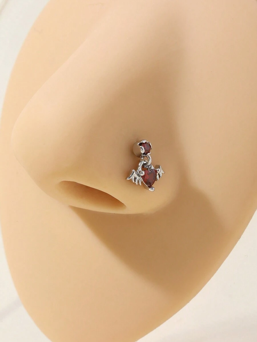 1 Stück 20 G L-förmiger Süßer Fledermaus-nasenstecker Mit Funkelnder Roter Zirkonia-dekoration, Täglicher Nasenschmuck