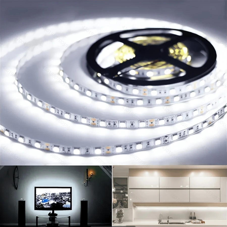 1 pieza Tira de luz LED blanca USB, con 60 LED/metro, no impermeable, tira de luz LED flexible, adecuada para retroiluminación de TV, computadora y cocina