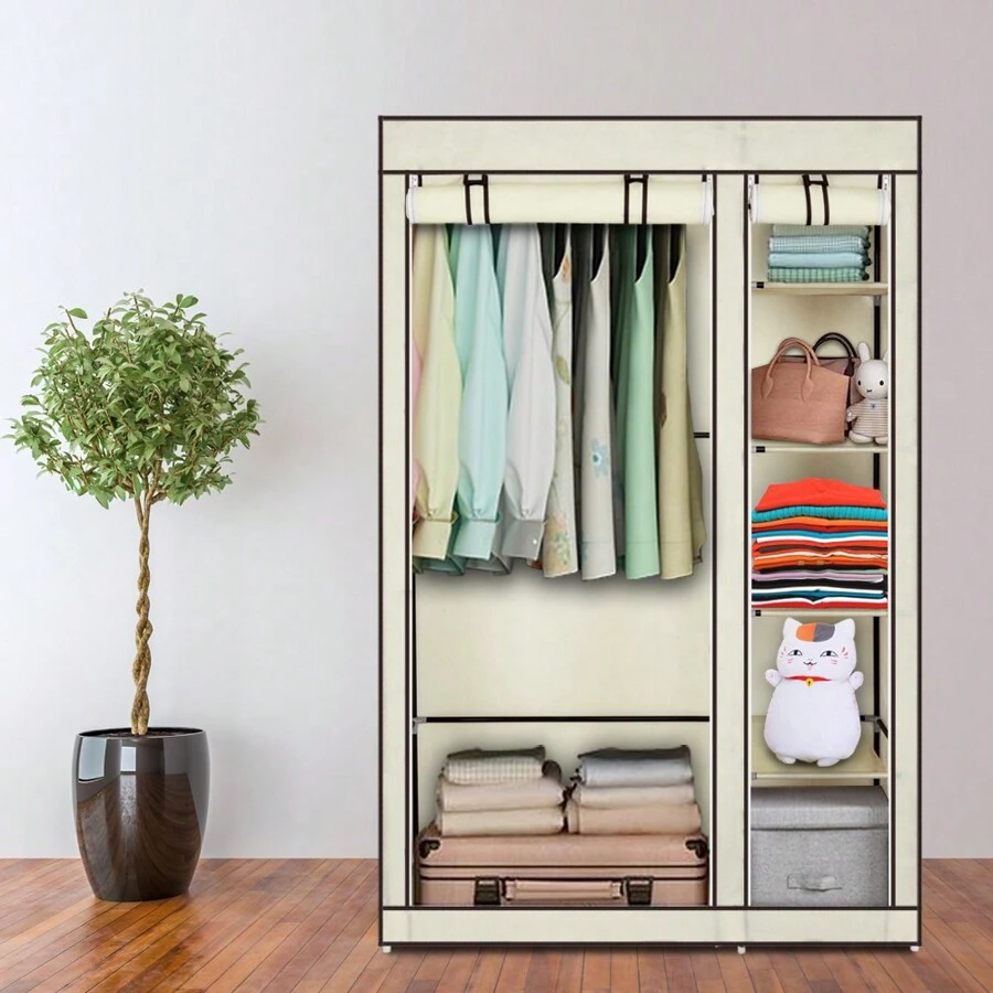Armoire à vêtements portable de 69" en tissu non tissé, avec double barre de rangement