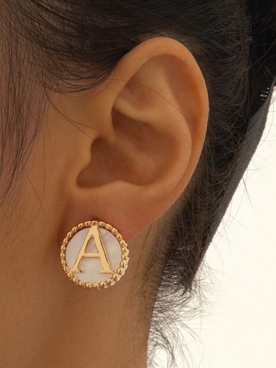 1 Par De Aretes Geométricos De Círculos Minimalistas Con Las 26 Letras Inglesas Para Mujer, Regalo De Cumpleaños