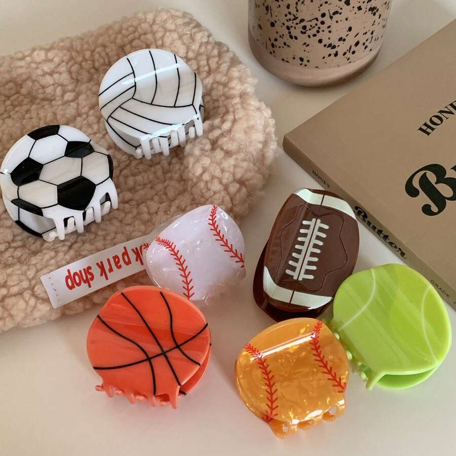 1 buc Clemă de păr stil sport cu personalitate - baschet, fotbal, tenis, fotbal american, volei - potrivită pentru uz zilnic sau ca și cadou pentru cele mai bune prietene, iubite, profesori etc. Cleme de păr drăguțe cu gheare, cleme de păr cu maxilar