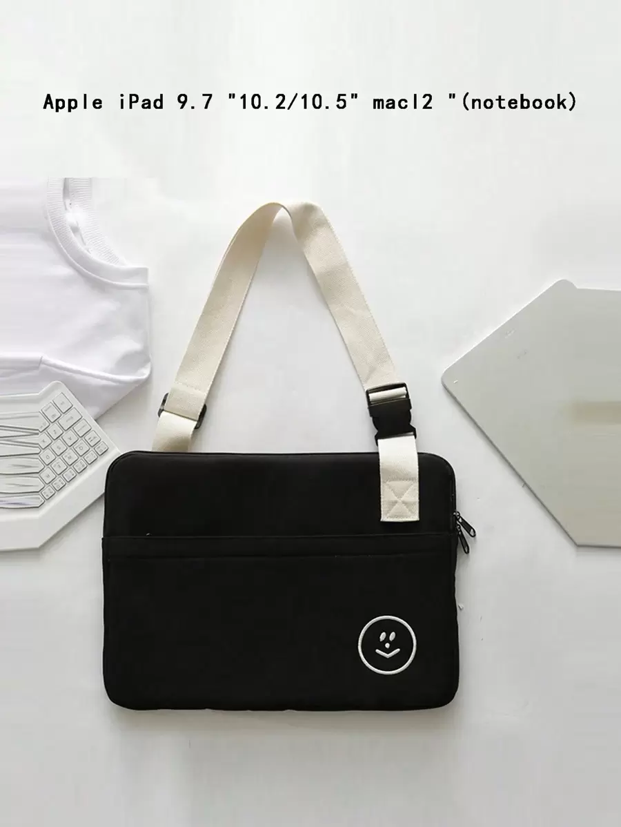 Expression Embroidered Laptop Handbag Waterproof Anti-Scratch Laptop Bag Laptop Sleeve Computer Bag for School Student Black Bag