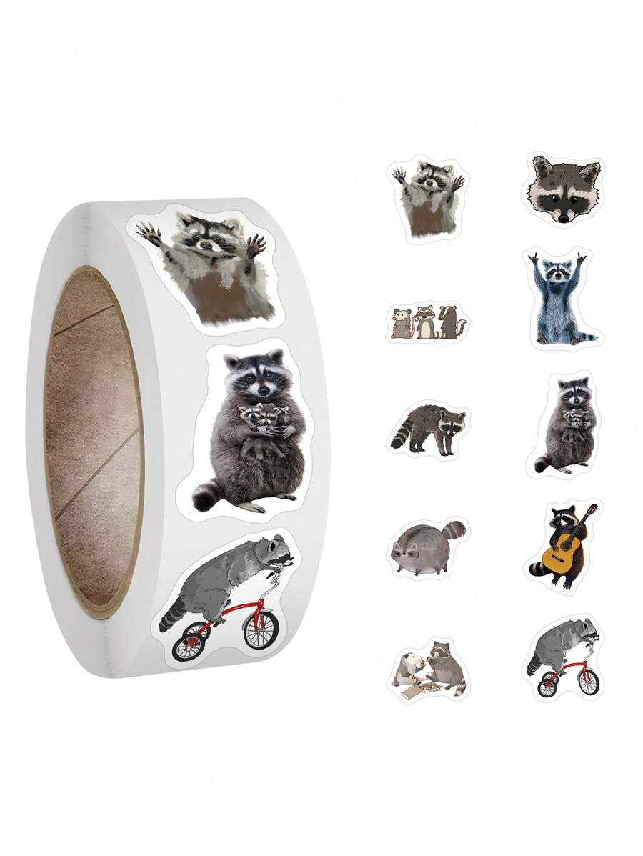 500PCS Cute Cartoon Raccoons Stickers Roll Vinyl Stickers For Scrapbook,Journaling,Laptop,Bumper,Skateboard,Water Bottles,Computer,Phone,Cartoon Stickers Roll Back To School