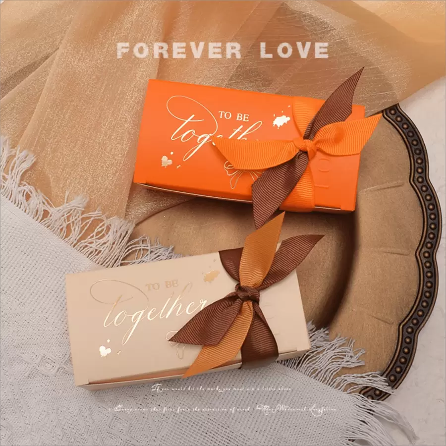 5 Pièces/set Boîtes De Faveur De Mariage Orange Avec Rubans, Convient Pour L'emballage De Cadeaux, Anniversaires