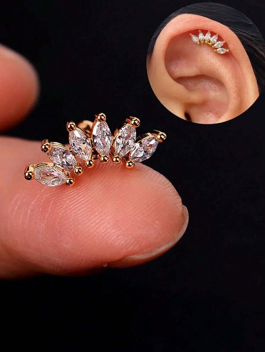 1 Pc Cute CZ Stud Earrings For Women Girls 6 Claws Crown 18K Gold Plated Cartilage Earrings Helix Tragus Piercing Jewelry