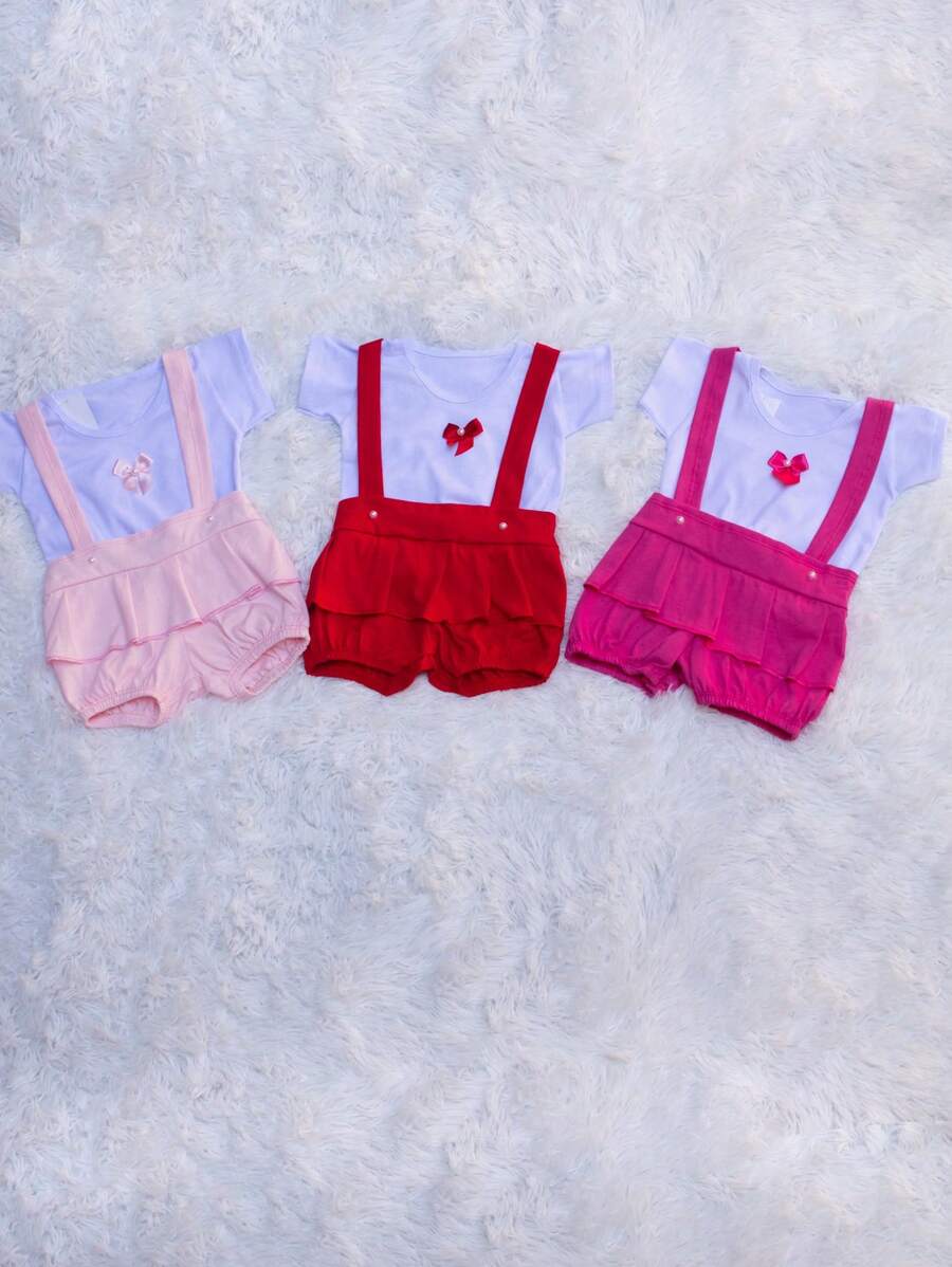 Kit 2 jardineira com camisa 4 peças princesa recém-nascida 0-3 meses bebê