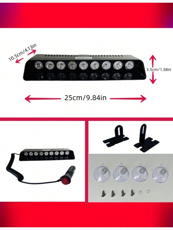 One 12v Yellow 9led Car Strobe Light, Suction Cup Strobe Light Warning