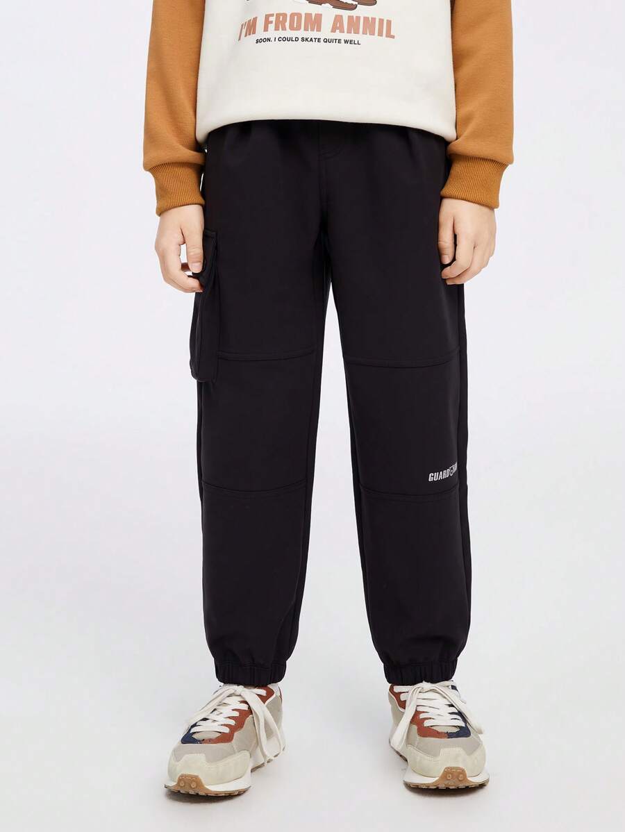 Annil Children's Clothing Boys' Woven Sandwich Pants Autumn And Winter Middle And Big Children's Plush Thickened Casual Pants
