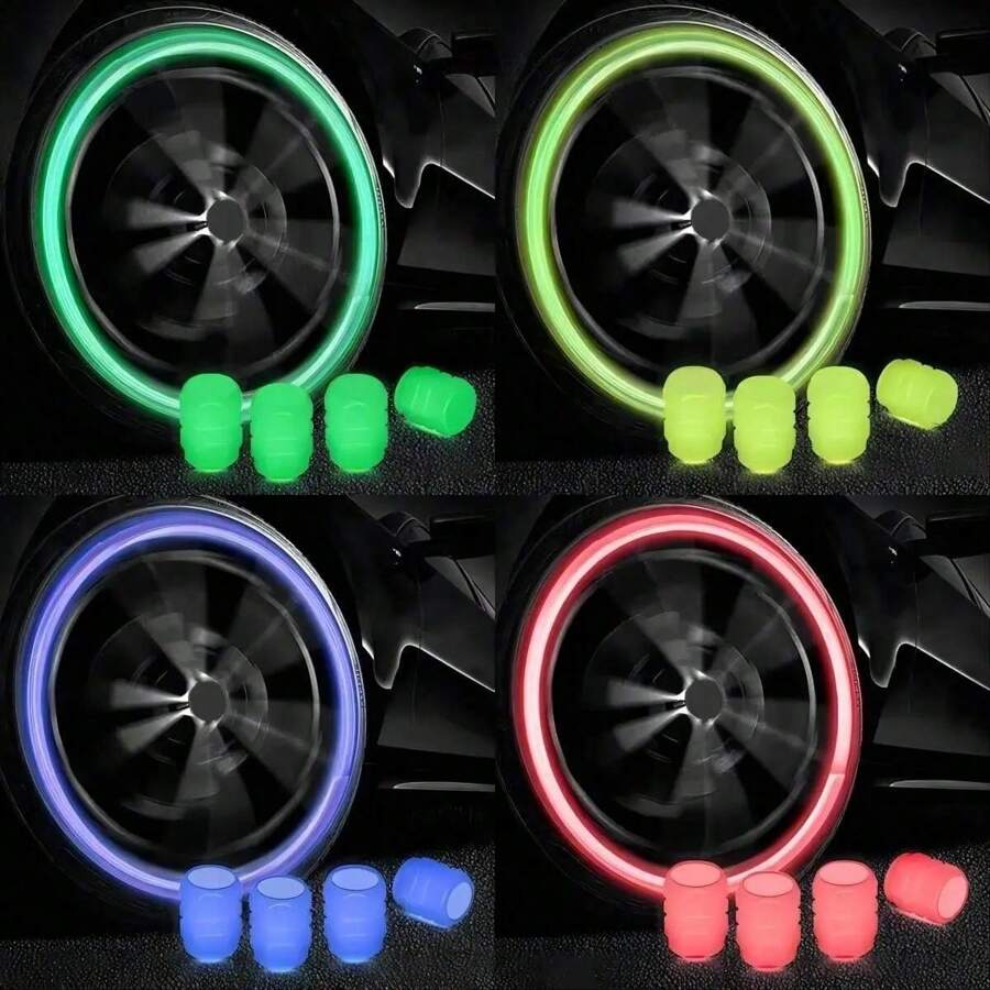 4pcs Fluorescent Night Glowing Decors For Car, Motorcycle, Bicycle - Tyre Hub Luminous Valve Caps