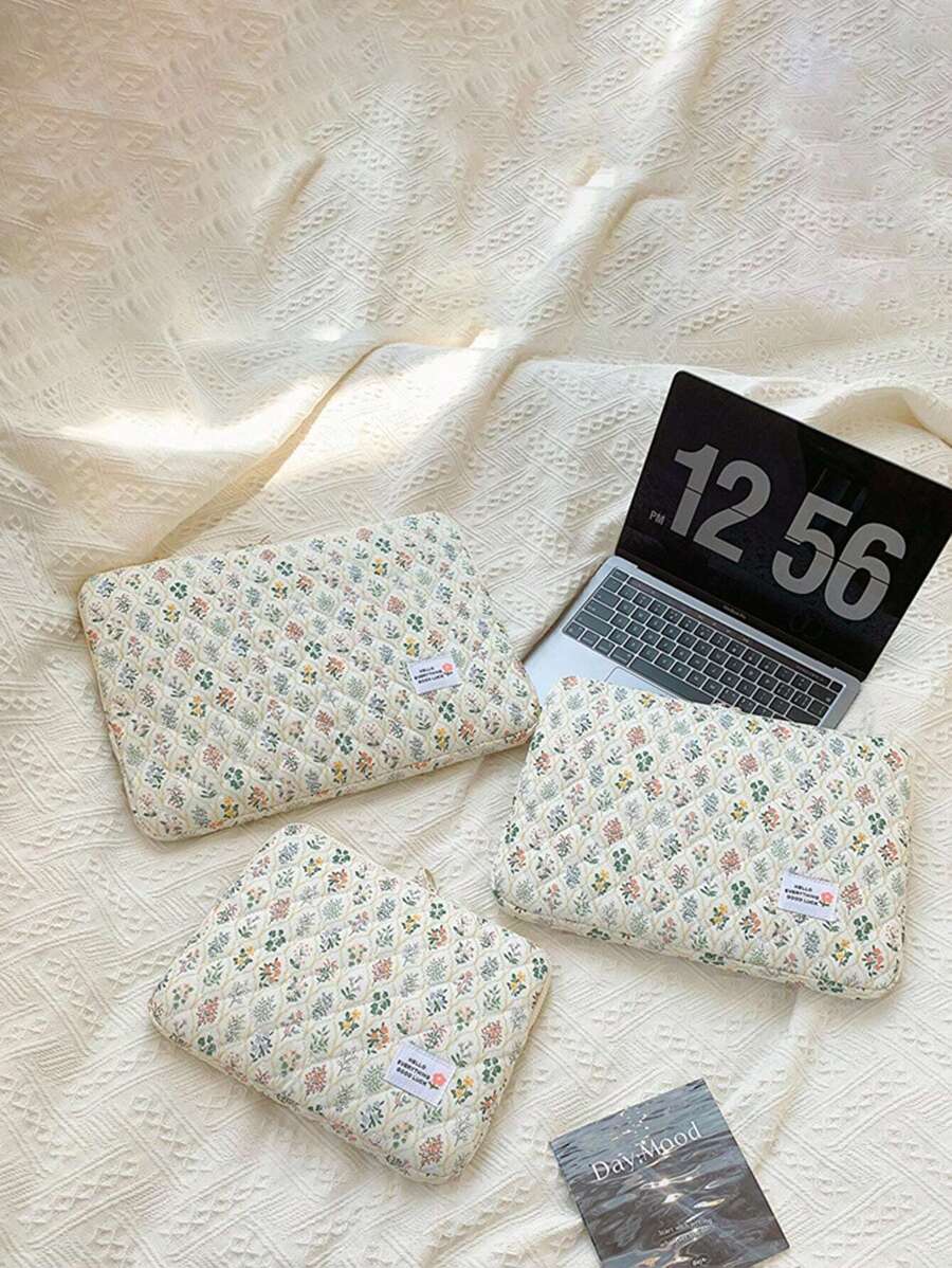 1pc Green Flower Hand File Bag 15 Inch 14 Inch 13 Inch Laptop Bag Tablet 11ipad Inner Bag