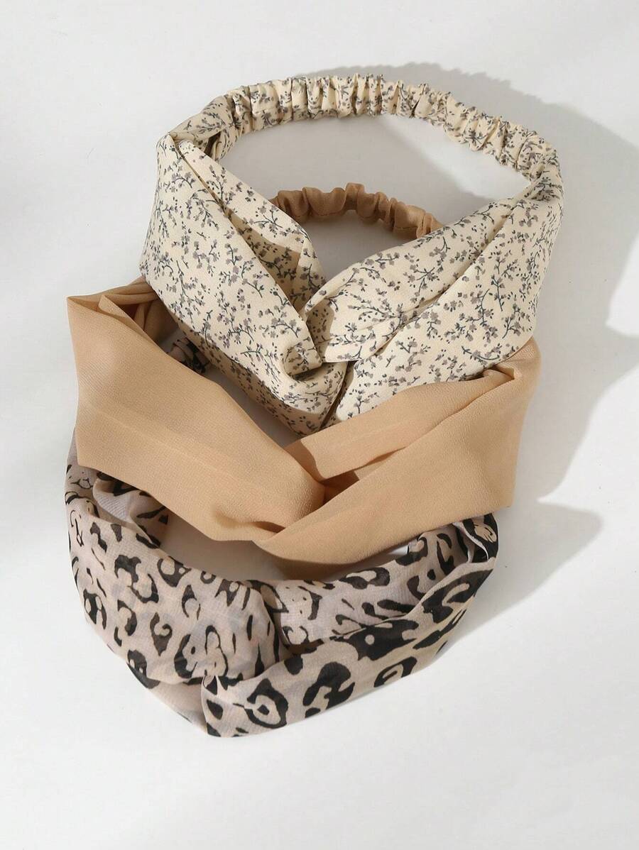 3 pezzi Set di fasce per capelli da donna con stampa leopardata e incrocio, adatte per uso quotidiano/invernale, fascia per capelli, turbante, fascia per sudore, per scuola, università, fasce per capelli