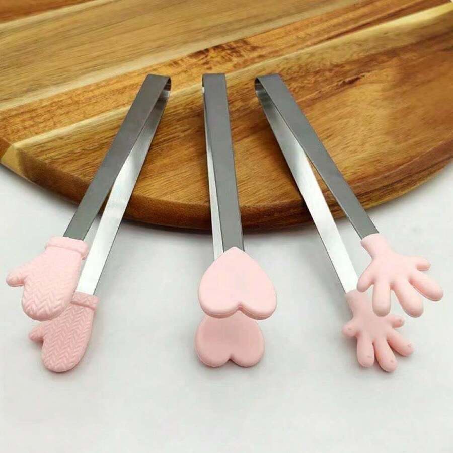 3Pcs Cute Silicone Mini Tongs, Kids Tongs Cooking Tongs, Kitchen Gadgets, BBQ Bread Ice Cube Clip For Home