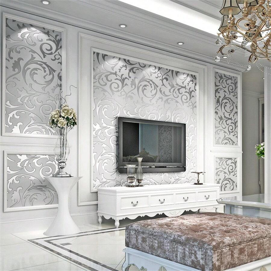 1 Roll Of Silver Grey Floral Wallpaper, Made Of High-End Non-Woven Material, Suitable For Living Room, Bedroom Decoration And Home Renovation, Renovation Stickers Peel Wall Panels, Wall Paper, Wallpapers, Spring Decoration Items Refresh Your Home, Festival Decoration Stickers Gifts Birthday Graduation