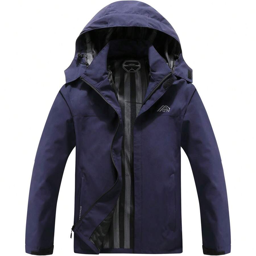 Men's Lightweight Waterproof Hooded Rain Jacket Outdoor Raincoat Shell Jacket For Hiking Travel