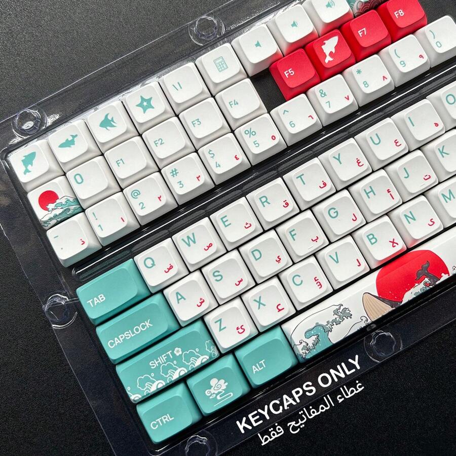 Conjunto De Teclas De 124 Piezas Con Diseño Del Mar Coral En Estilo De Dibujos Animados Estampadas Con Tinte Sublimado, Materiales De Pbt Y Perfil De Altura Xda Para Teclados Mecánicos Con Interruptores Cherry Kailh Ttc Gateron Jwk Bsun Mx, Compatibles Universalmente Con Diseños Ansi/iso De 61/64/68/82/84/87/98/104/108 Teclas