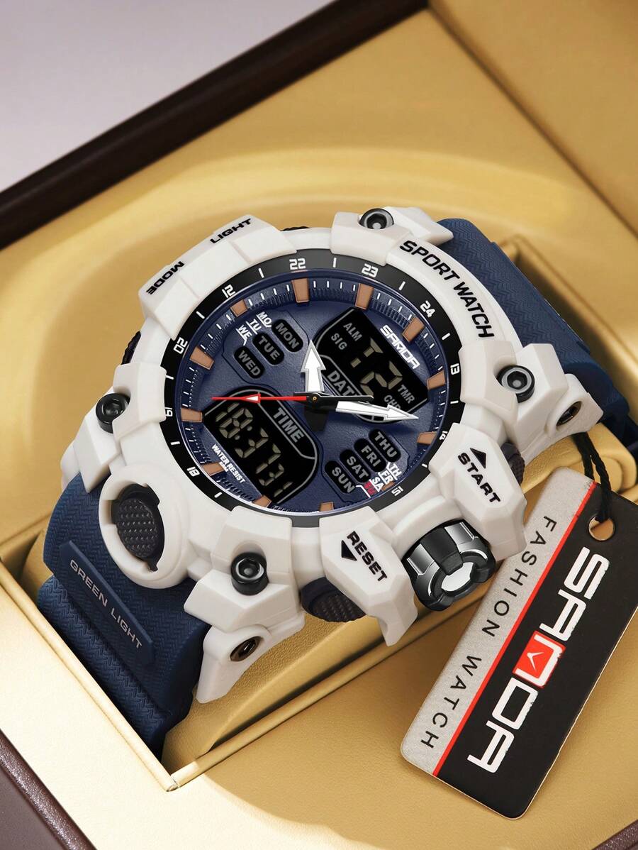 SANDA Top Brand Luxury Dual Display Men Watches Waterproof Outdoor Sports Watch Man Alarm Stopwatch Quartz Wristwatch Male Digital Clock Electronic Multifunctional 12/24 Hour Stopwatch Date Week Calendar For Birthday Christmas Halloween Gifts Unisex Women Boys Girls Student Teenages Street Wear Fashion Back To School Supplies
